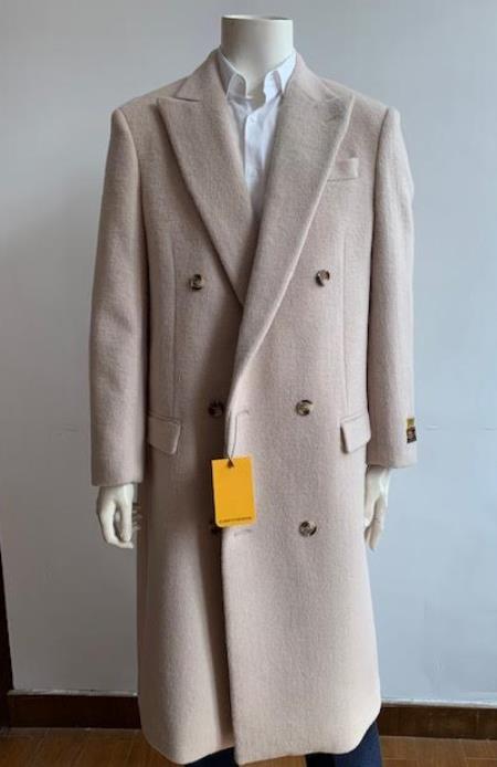 Double Breasted Overcoat - Wool Top Coat - Full Length Coat Cream