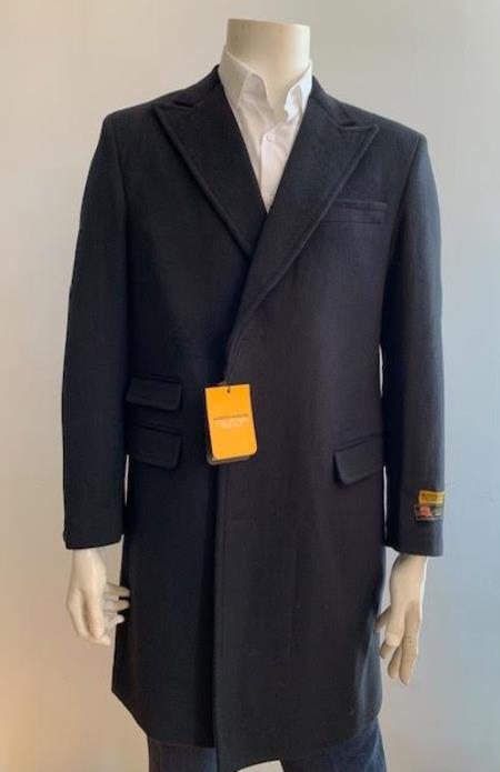 Chesterfiled Overcoat - Chesterfiled Three Qurter Men's Coat Topcoat + Black