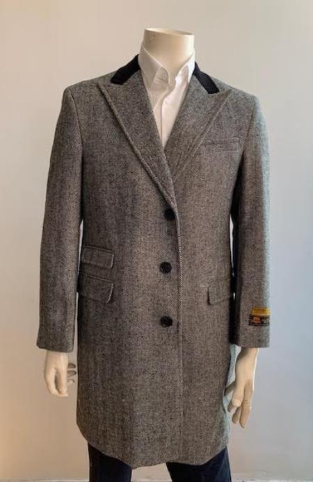 Chesterfiled Overcoat - Chesterfiled Three Qurter Men's Coat Topcoat + Gray
