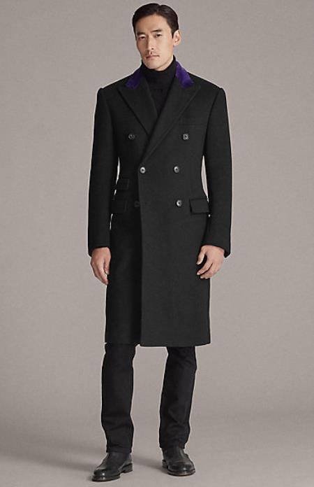 Men's Double Breasted Chesterfield Overcoat Wool And Cashmere Topcoat