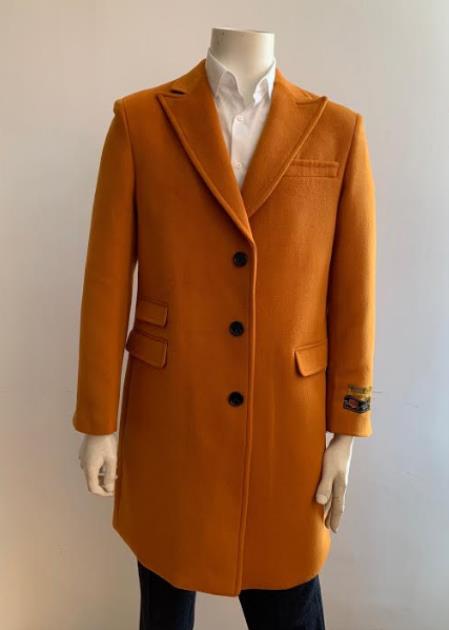 Men's Orange Overcoat - Three Quarter Topcoat