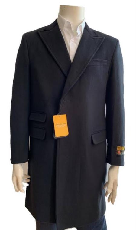 Men's Overcoat - Three Quarter Car Coat + Black