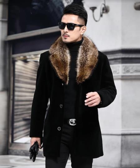 Fur Collars Men's Overcoat - Men's Peacoat and Cashmere Black