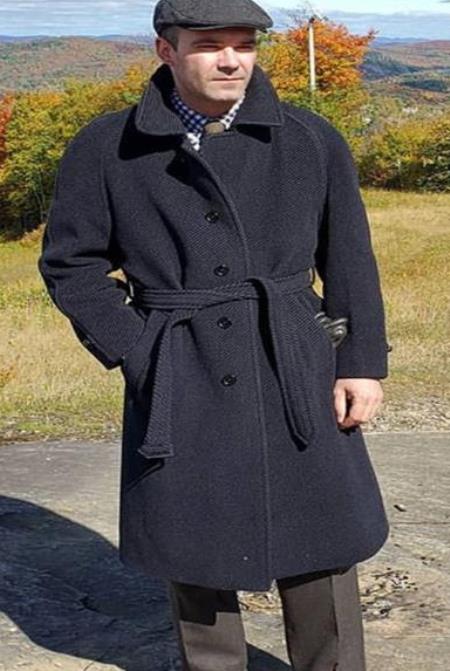 Charcoal Grey Belted Overcoat - Topcoat - Full Length Men's Coat - Men's Longs Coat