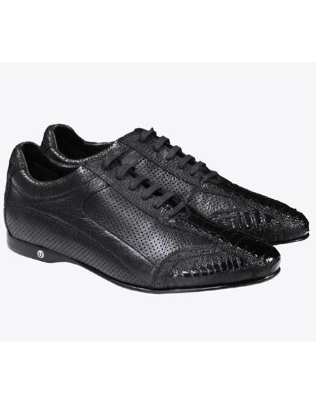 Men's Genuine Ostrich Leg and Calf Leather Rubber Sole Shoes