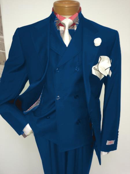 Men's Two Button Single Breasted Notch Lapel Suit Sapphire