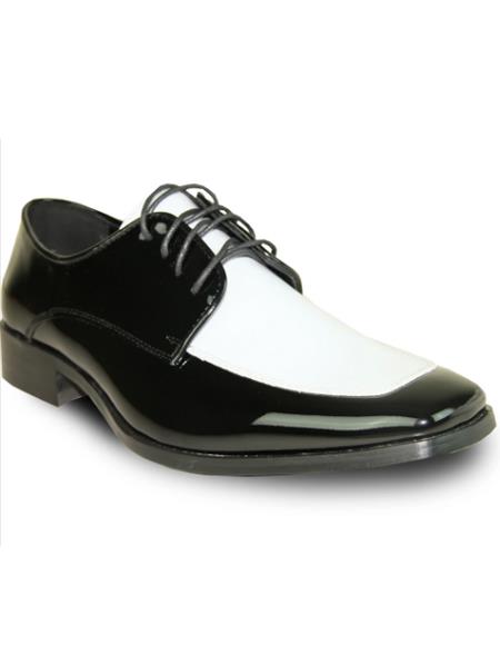 Men's Wide Width Dress Shoe Black Patent ~ White Patent
