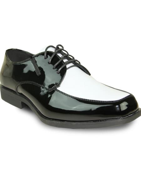 Men's Wide Width Dress Shoe Black Patent ~ White Patent
