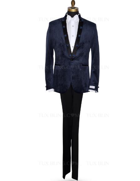 Men Velvet Suits One Button Navy Blue Velvet Tuxedo Jacket