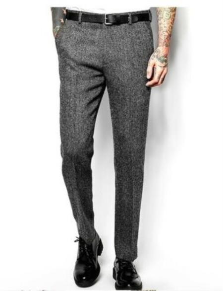 Men's Herringbone Pants - Tweed Flat Pants