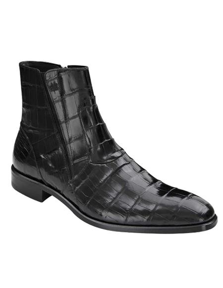 Men's Mezlan Stunning Genuine Alligator Plain-Toe Dress Zipper Boot Black
