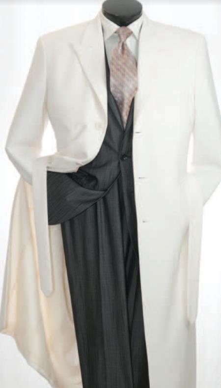 White and Cashmere Mens Overcoat - Full Length Topcoat