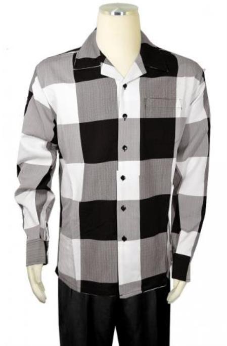 Mens Bagazio Black ~ White ~ Grey Checker Design Long Sleeve Outfit