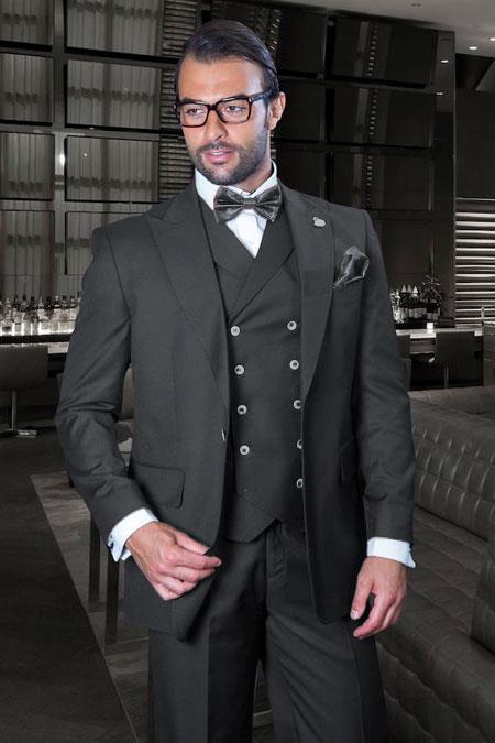 Classic Fit Suit - One Button with Double Breasted Vest Super 150s Wool Suit - Charcoal Grey