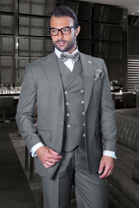 Classic Fit Suit - One Button with Double Breasted Vest Super 150s Suit - Light Grey