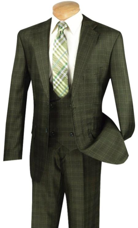 Men's Charcoal Gray Glen Plaid 3pc 2 Button Slim-Fit Suit w/ Matching Vest NEW 