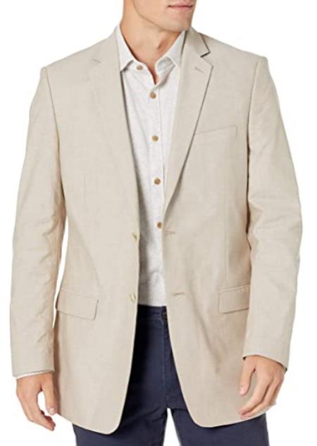 Style#-B6362 Mens Chambray Sportcoat - Chambray Blazer - Summer Cotton Blazer Tan