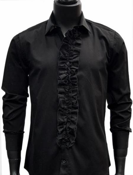 Mens Classic Ruffle Tuxedo Shirt in Black