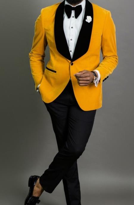 Mens Mustard Blazer - Velvet Sport Coat - Gold Sport Jacket