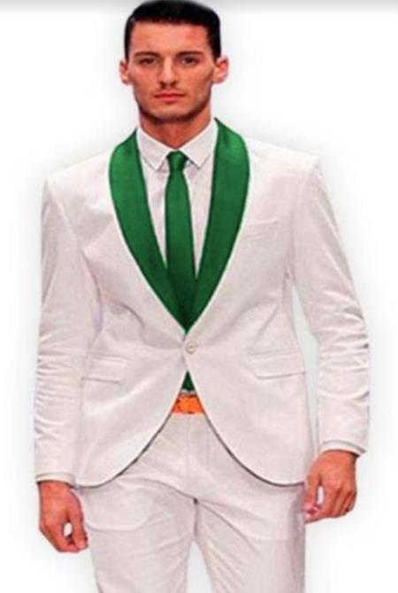 White and Hunter Green Lapel Tuxedo + Free Vest
