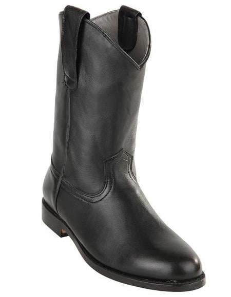 Mens Pull On Roper Boots With Leather Sole Black Deerskin Boots - Deer Boots  - Deer Skin Boots