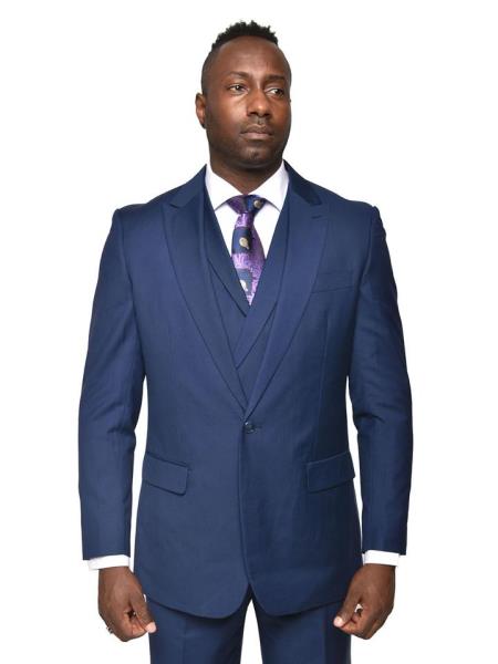 Mens Suits 3 Piece Wool Suit Walter Classic Fit Cobalt Blue