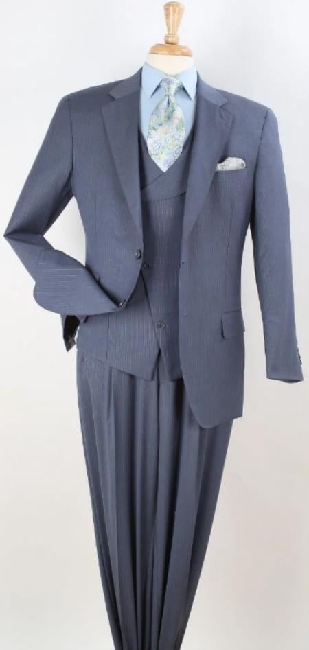 Mens Suit -  100% wool - Classic Fit Suit - Pleated Pants - Suit With Double Breasted Vest