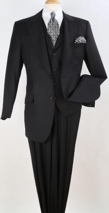 Mens Suit -- Classic Fit Suit - Pleated Pants - Peak Lapel Vested 3 Piece Suit