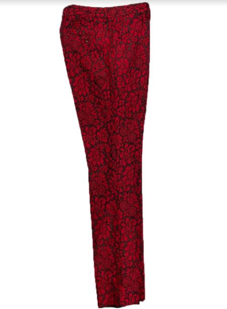 Red and Black Mix Color Dress Pants Mens Floral Dress Pants - Fashion Pants - Paisley Pants + Red and Black
