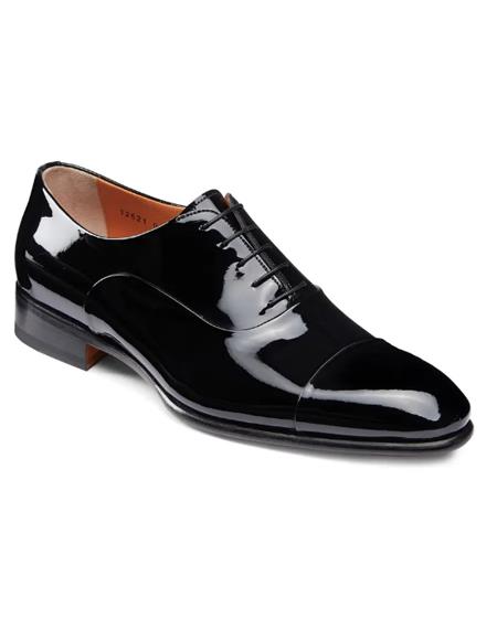 Santoni Tuxedo Shoes Mens Lace-up Style Leather Upper Lining and Sole Shoes Black