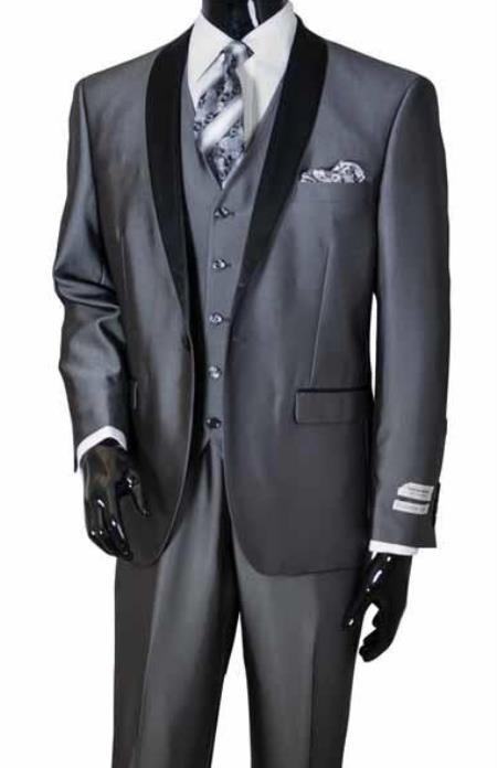 Grey Suit With Black Lapel