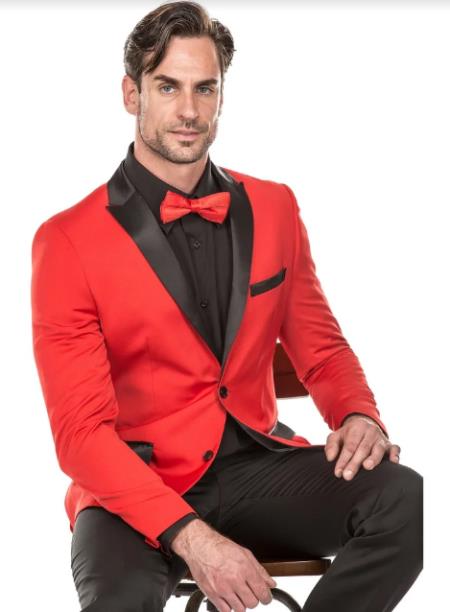 Mens Red Tuxedo Suit - Floral Fancy Prom Suit With Pants and Matching Bowtie