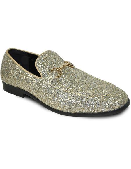 Shiny Dress Shoe - Glitter Sequin Flashy Prom Shoes + Gold Shoe