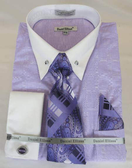 Mens Dress Shirt Point Collar Purple