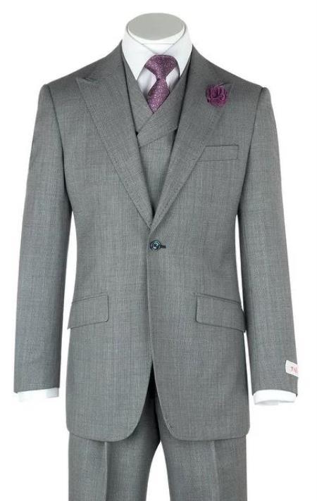 Mens Urban Gray Suit - Double Breasted Vest Pleated Pants