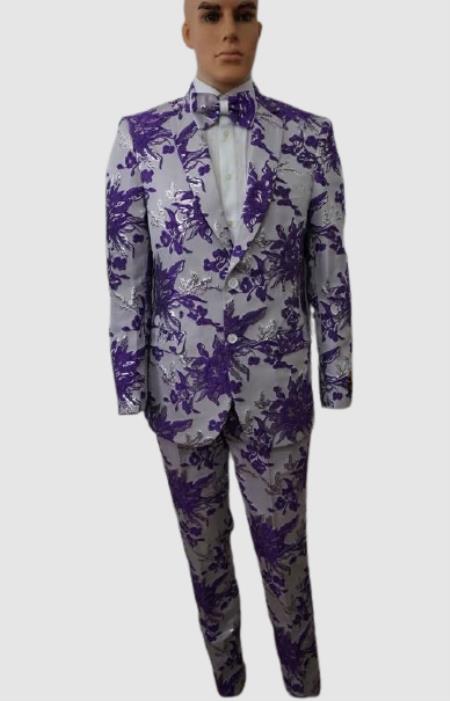 Floral Pattern One Chest-Pocket Two Button Paisley Suit