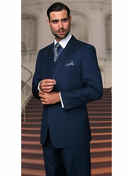 Single Breasted One-Chest Pocket Notch Lapel Blue Suit