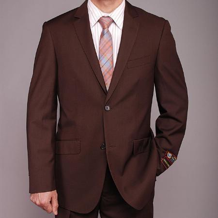 Classic 2-Button Notched Lapel Collar Brown Slim-Fit Suits