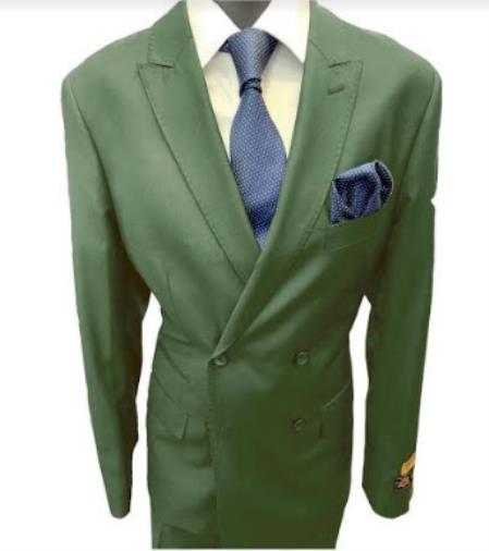 Mens Double Breasted Peak Lapel Hunter Green Suit