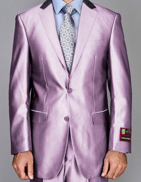 Mens Shiny Two Buttons Suits Flat Front Pants Lilac