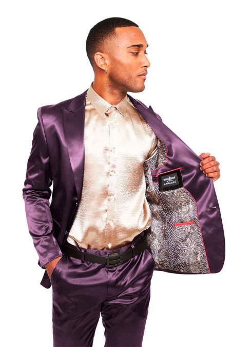 Mens Two Buttons Peak Lapel Slim- Fit Suit Lilac