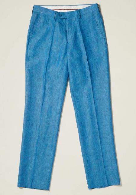 Linen Flat Front Pants — Deep Sea Blue Colors