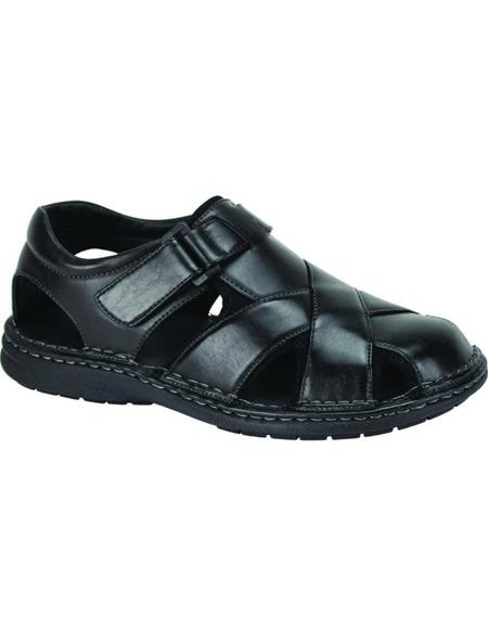 Mens Dress Sandals Mens Solid Pattern Black Closed Toe