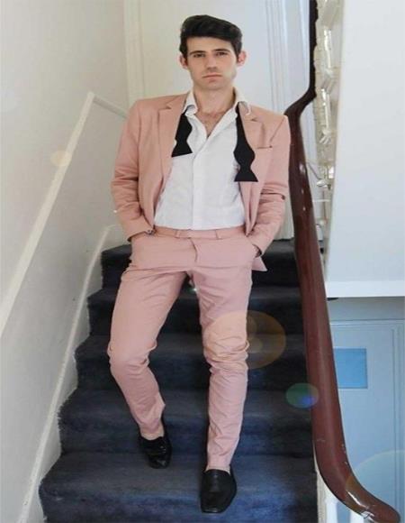 Pink Single Breasted Shawl Lapel Button Closure Suit