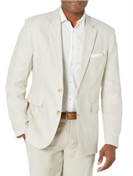 Long-Sleeve Notched Collar Natural Linen Mens Sport Coat