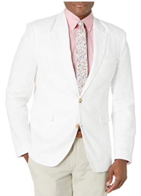 Style#-B6362 Mens Linen Blazer - Brilliant White Sport Coat