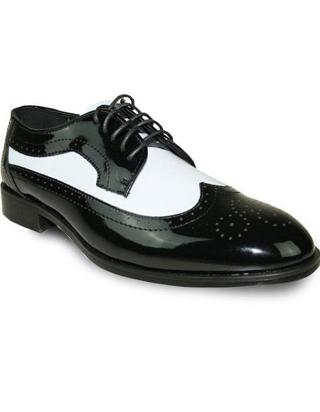 Mens Gangster Shoes Men's Two Tone Oxford Tuxedo Black/White Patent Formal For Men's Prom Shoe & Wedding Lace Up Dress Men's Tuxedo Shoe For Men Perfect For Wedding - Men's Shiny Shoe
