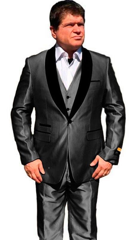 Mens One Button Shawl Lapel Suit Black