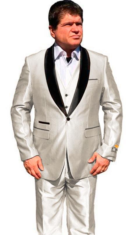 Mens One Button Shawl Lapel Suit Off-White