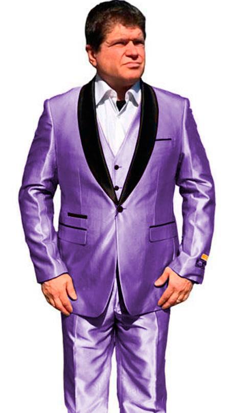 Mens One Button Shawl Lapel Suit Purple